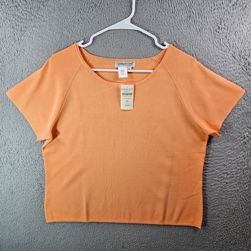 $38 NEW Coldwater Creek Top Women XL Stretch Short‎ Sleeve Orange